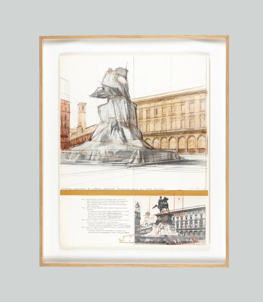 Lithograph Christo - Wrapped Monument to Vittorio Emanuele, Project for Piazza del Duomo, Milan