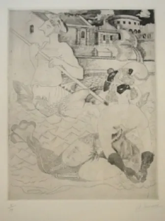 Engraving Courmes - La Belle et le triton