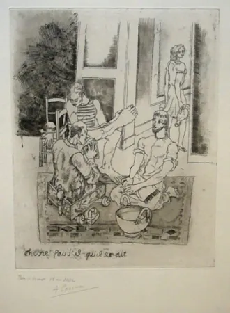 Engraving Courmes - Le lavement de pieds II (noir)