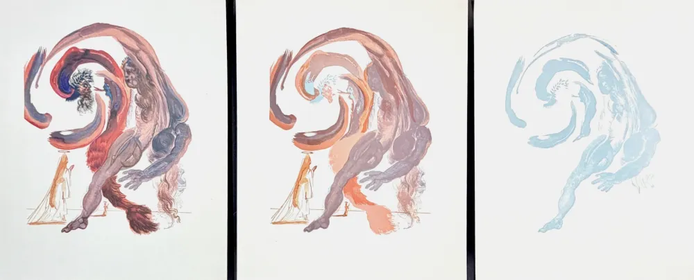 Woodcut Dali - Divine Comedy Purgatory Canto 18 Decomposition 3 Pieces