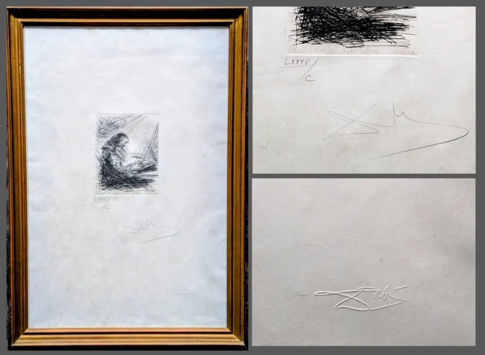 Etching Dali -  Hand-Signed Original Engraving - Faust Reading, 1969