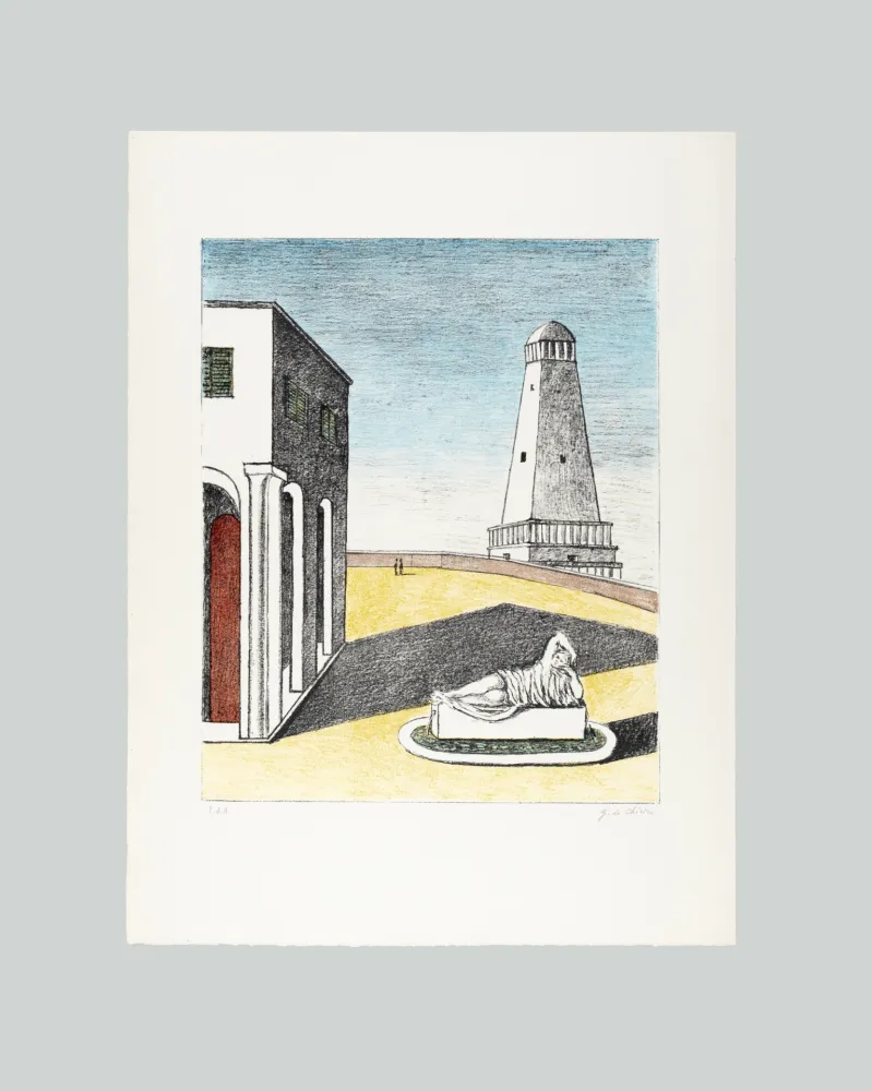 Lithograph De Chirico - Piazza d'Italia