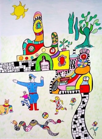 Lithograph De Saint Phalle - Sortie d'école