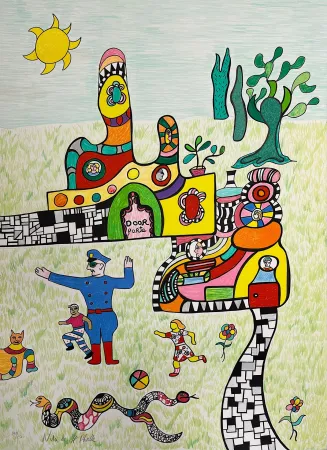 Lithograph De Saint Phalle - Sortie d'École