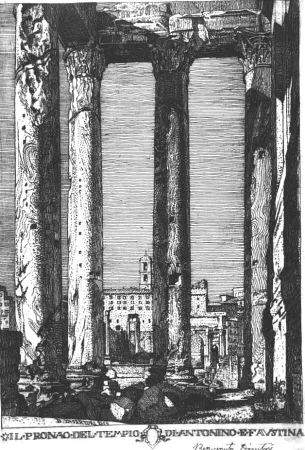 Engraving Disertori - Il pronao del tempio di Antonino e Faustina