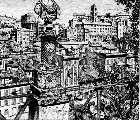 Engraving Disertori - Roma. Veduta del monte Capitolino dagli orti Farnesiani