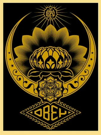Screenprint Fairey - Lotus Ornament Gold 