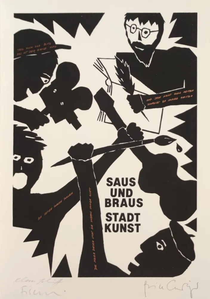 Screenprint Fischli - Saus und Braus. Stadt Kunst, 1980. 