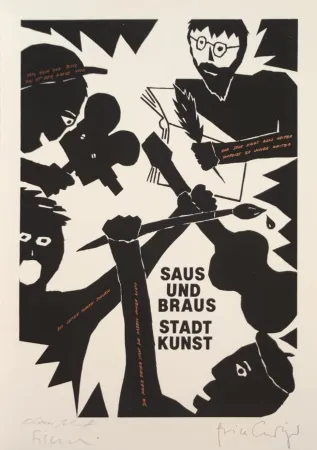 Screenprint Fischli - Saus und Braus. Stadt Kunst, 1980. 