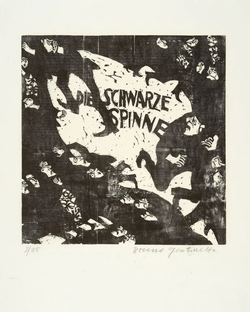 Woodcut Gentinetta - Die schwarze Spinne. 