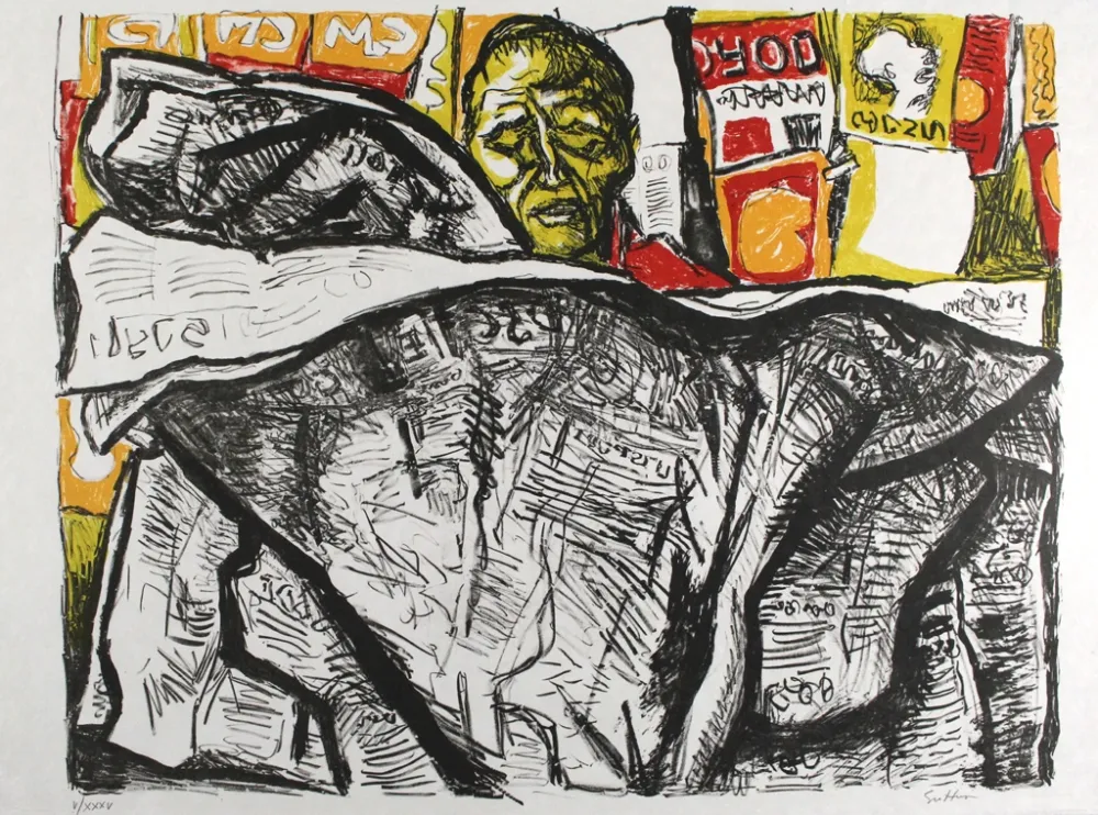 Lithograph Guttuso - Uomo con giornale / Man with Newspaper
