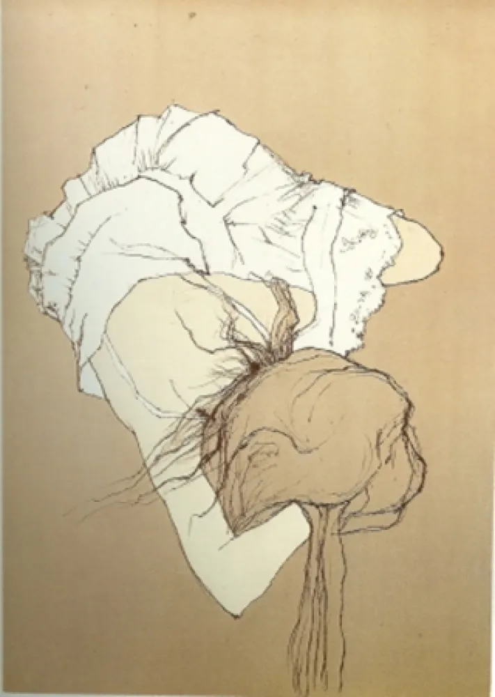 Lithograph Jansem - Jeune Fille au Jupon Brode