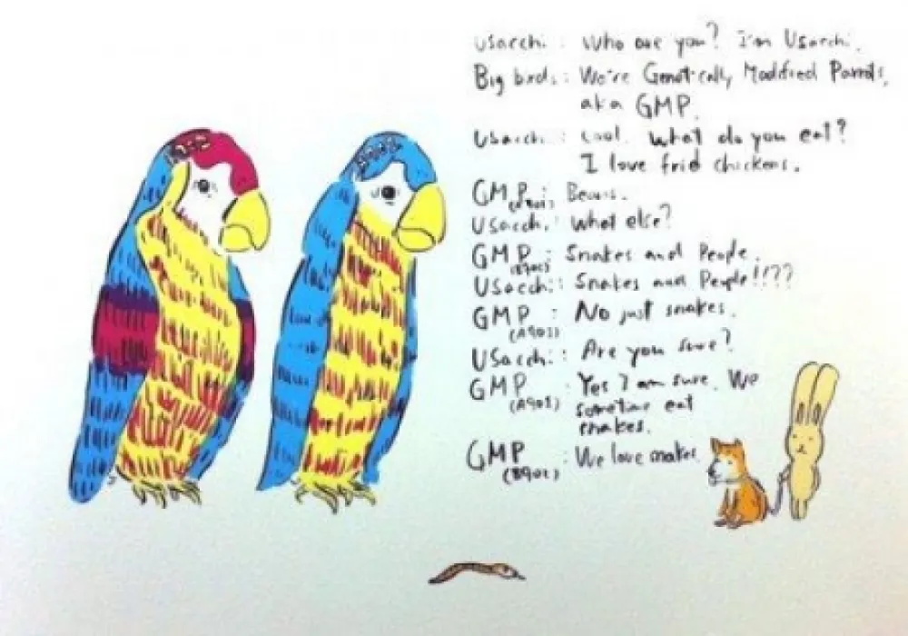 Lithograph Kaga - 2 Genetically modified parrots