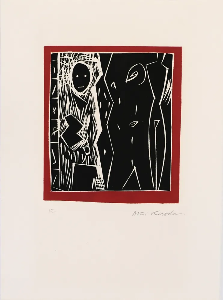 Linocut Kuroda - Cadre rouge
