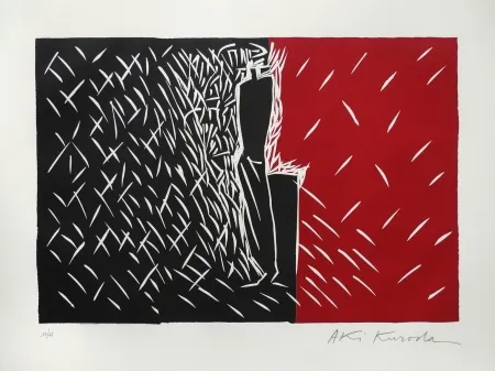 Linocut Kuroda - Rouge et noir