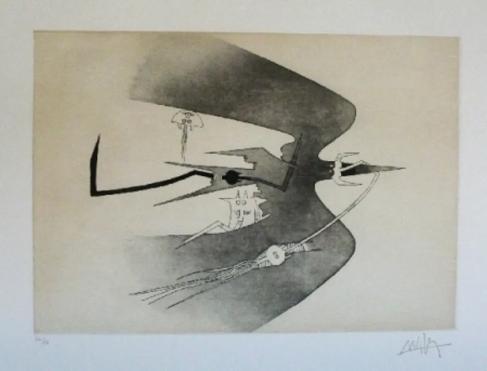 Etching And Aquatint Lam - Des hommes oiseaux, des nageurs courbes