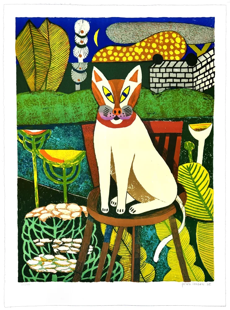 Lithograph Larsen - Le chat dans le jardin