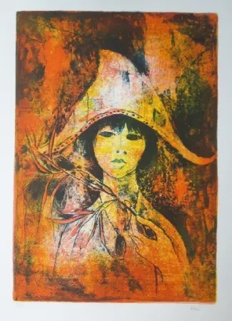 Lithograph Lebadang - Fille au chapeau