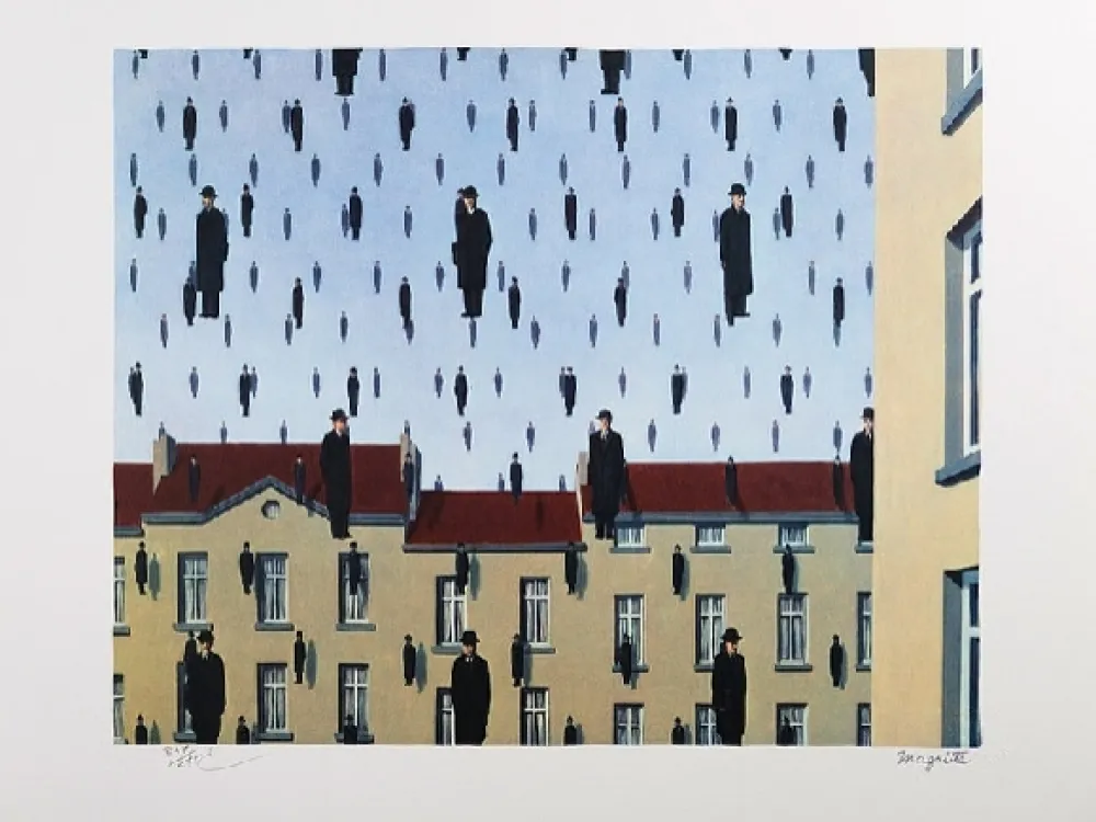 Lithograph Magritte - Golconde