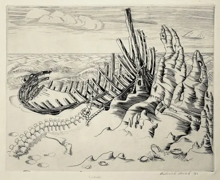 Engraving Mead - Wreck (Wreck on Shore; Wrecked Ship)