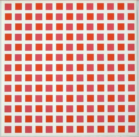 Screenprint Morellet - 1 carré rouge 1 carré orange