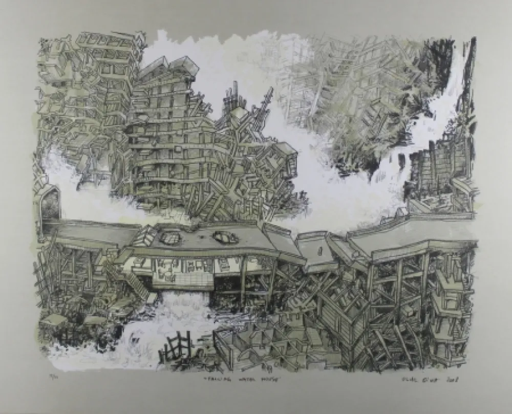 Lithograph Oiwa - Falling Water House