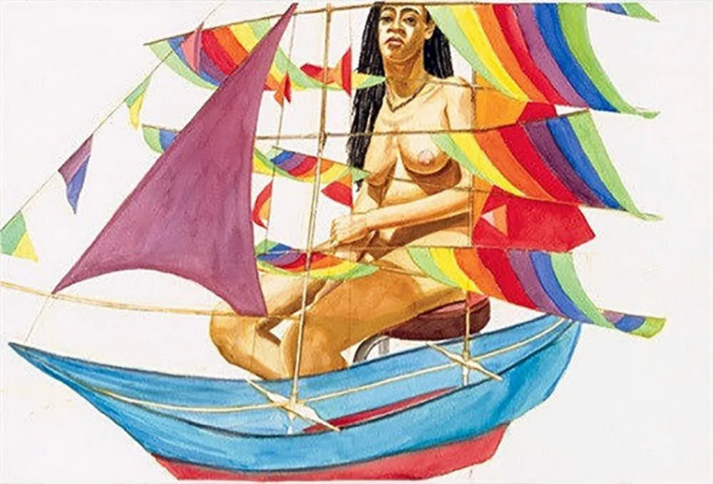 Screenprint Pearlstein - MODEL WITH CHINESE KITE