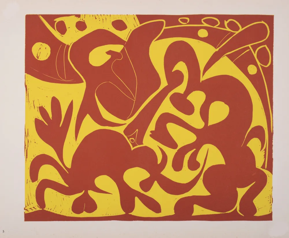 Linocut Picasso (After) - Pique (rouge et jaune), 1962