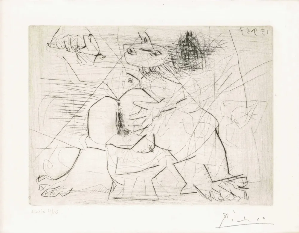 Etching Picasso - Aux quatre coins de la pièce, from Hommage à Roger Lacourière