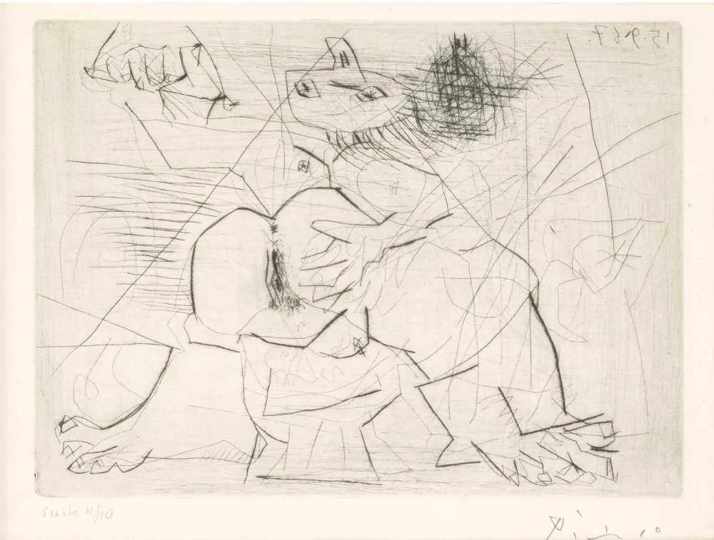 Etching Picasso - Aux quatre coins de la pièce, from Hommage à Roger Lacourière