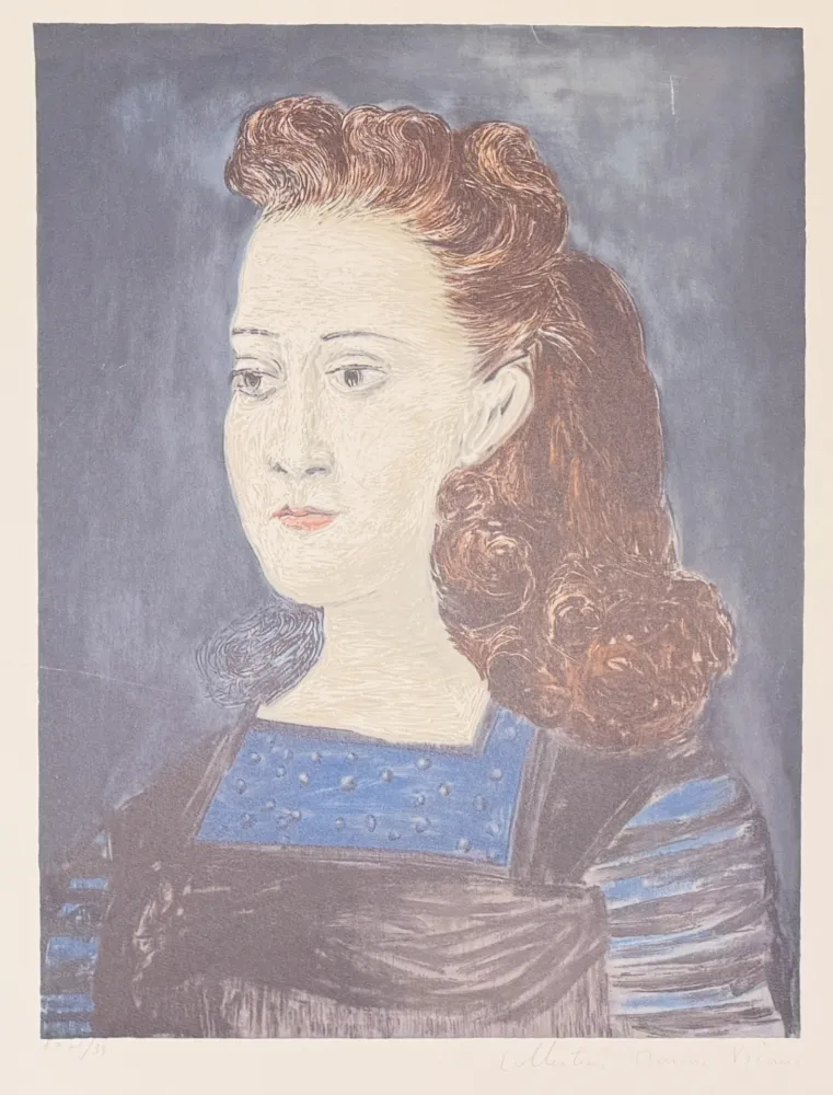 Lithograph Picasso - Femme à la collerette bleue
