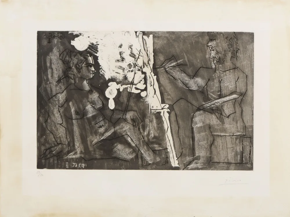Etching Picasso - Pablo Picasso (1881–1973) – Dans l’Atelier – Aquatint and drypoint on paper – 1965
