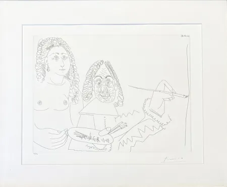 Etching Picasso - Pablo Picasso (1881–1973) - Peintre Rembranesque avec son Modèle - Etching on wove paper - 1968