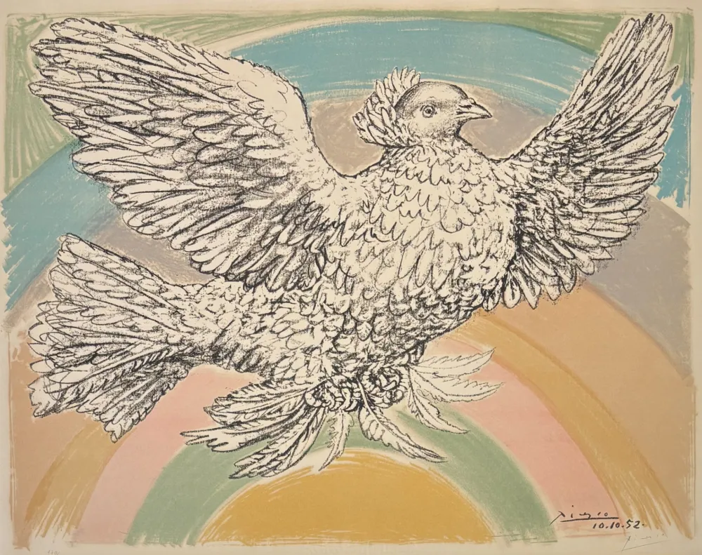 Lithograph Picasso - Pablo Picasso(1881–1973) - Colombe volant - Coloured lithograph on Arches paper - 1952