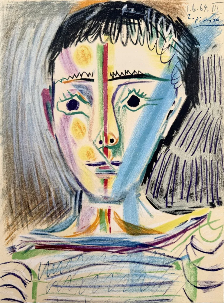 Lithograph Picasso - Tête d'un jeune homme en face 