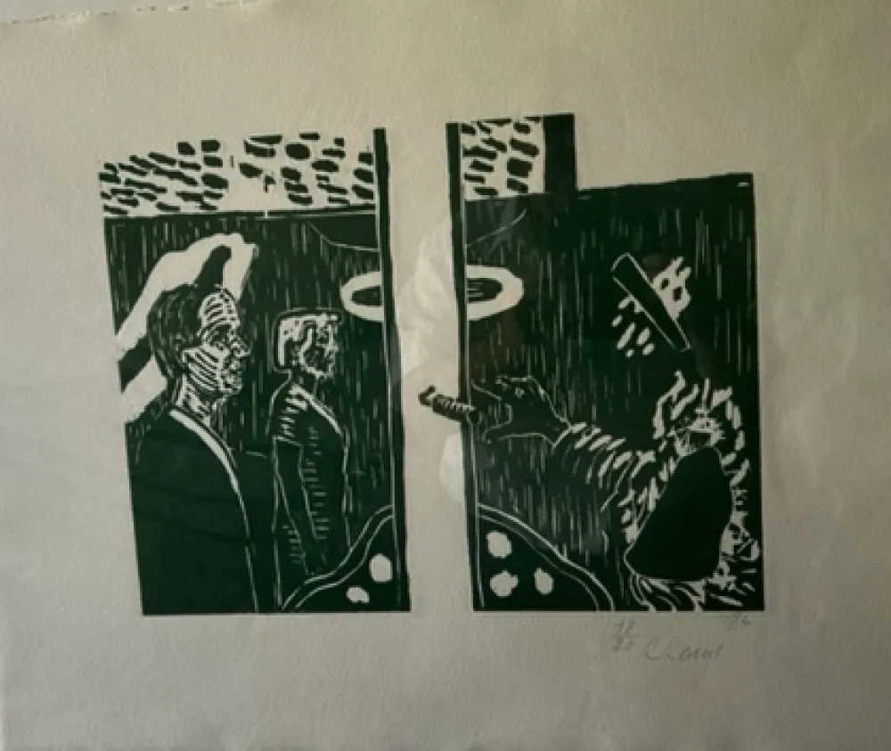 Woodcut Raveel - Voor de groene poort