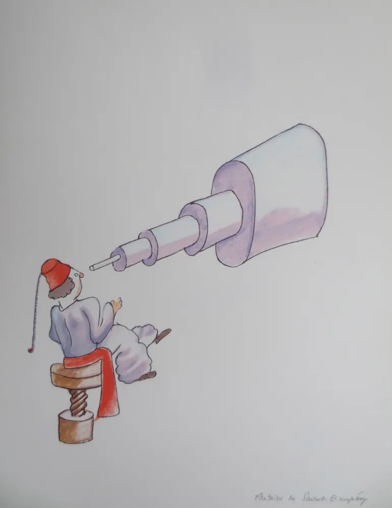 Lithograph Saint-Exupéry - L'astronome