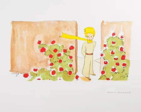 Lithograph Saint-Exupéry - Le Petit Prince dans le jardin des roses
