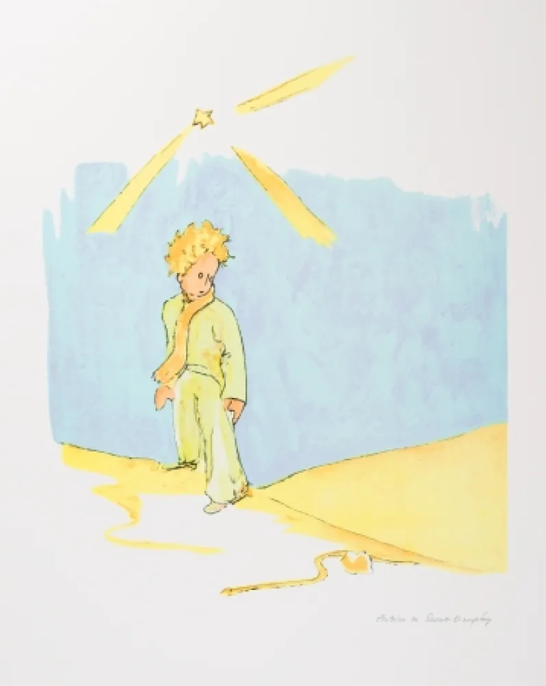 Lithograph Saint-Exupéry - Le Petit Prince et le serpent