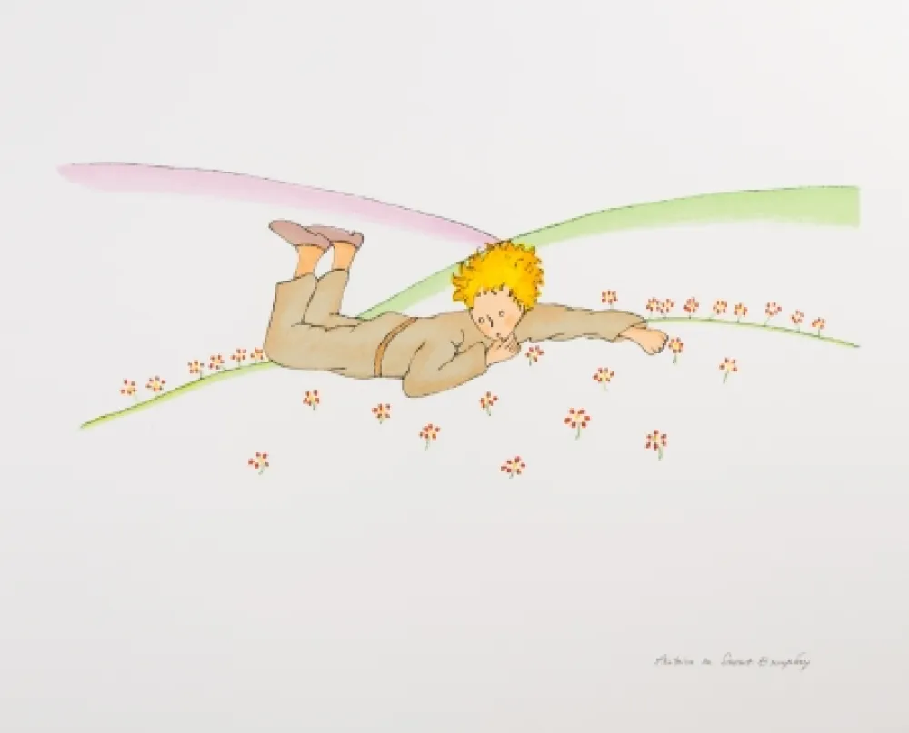 Lithograph Saint-Exupéry - Le Petit Prince parmi les fleurs