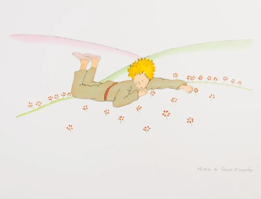 Lithograph Saint-Exupéry - Le Petit Prince parmi les fleurs