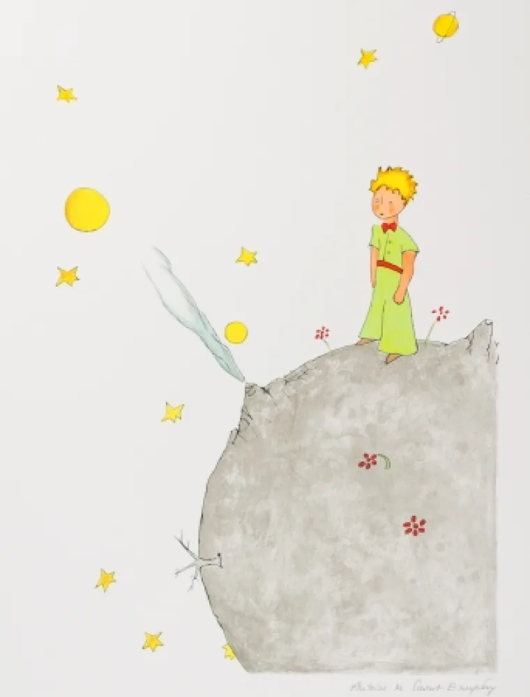 Lithograph Saint-Exupéry - Le Petit Prince sur l'astéroide B-612