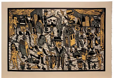 Linocut Segui - Théatre de la ville VI