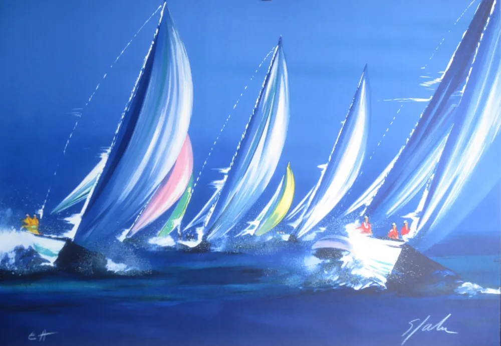 Lithograph Spahn - Voiles bleues