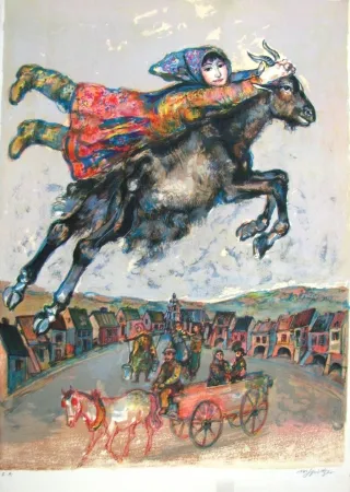 Lithograph Spitzer - Au village