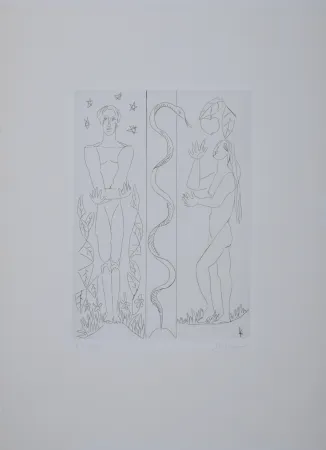 Etching Survage - Jardin d'Eden : Adam et Eve, vers 1930 - Hand-signed