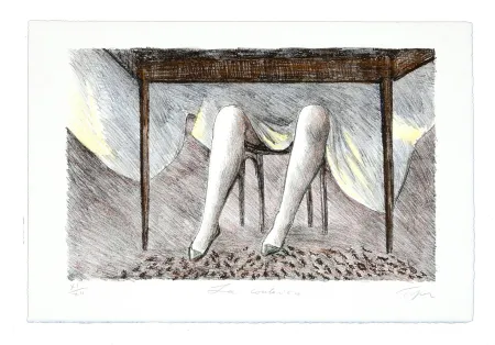 Lithograph Topor - Jeux de table (La couturière)