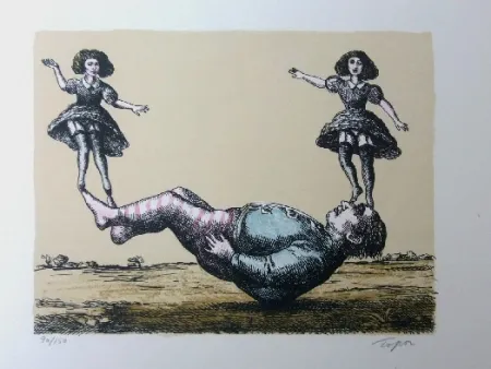Lithograph Topor - La bascule