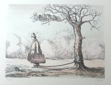 Lithograph Topor - L'homme aux valises
