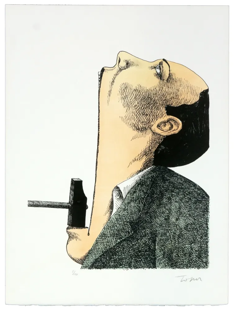 Lithograph Topor - Marteau pilon poil au menton
